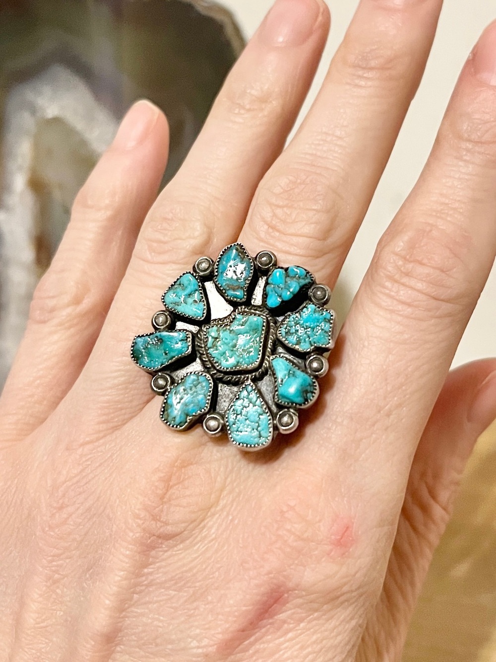 VTG Navajo Turquoise Cluster Ring 7.75 No Markings  10 G